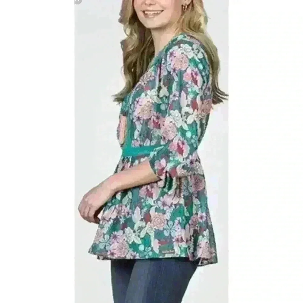 Matilda Jane Sz XS Kookaburra Floral Blouse Green Feminine Pretty Cottagecore - Picture 2 of 16